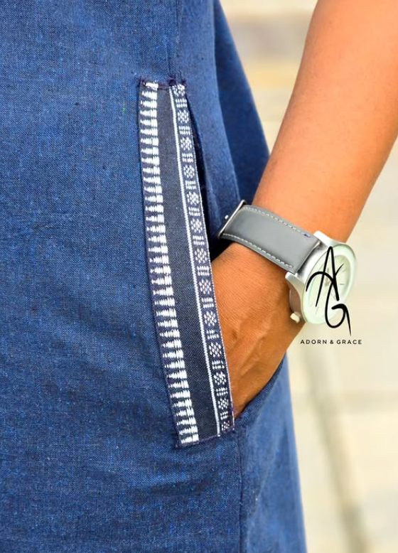 AG006 - Sleeveless Shirt Dress ( Navy Blue)