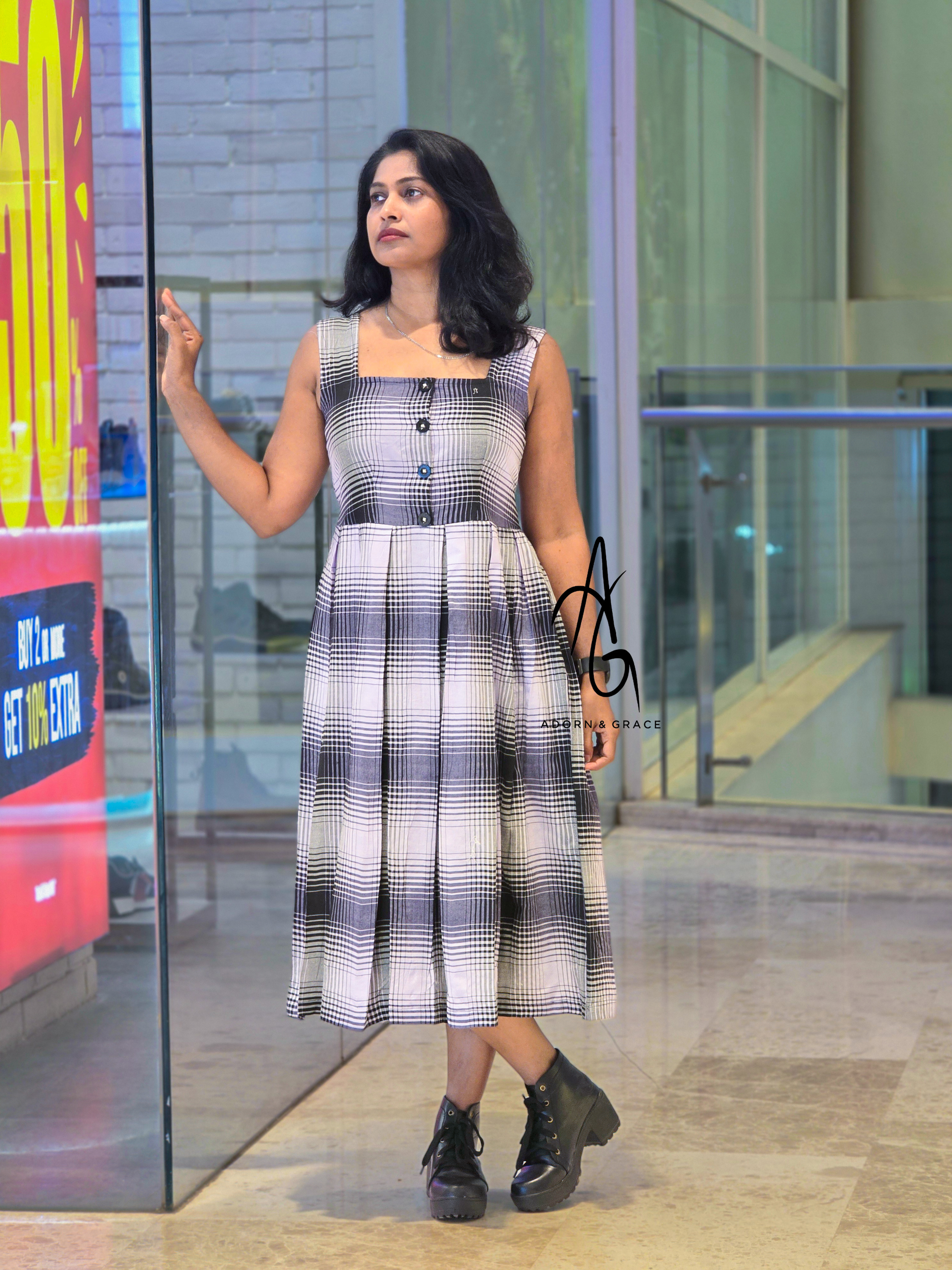 AG037 - Black and white 4 in 1 Checkered Dress