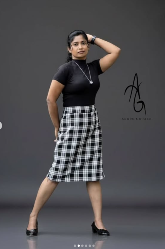 Black & White Plaid Pencil Skirt and Black High neck Top
