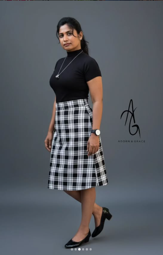 Black & White Plaid Pencil Skirt and Black High neck Top