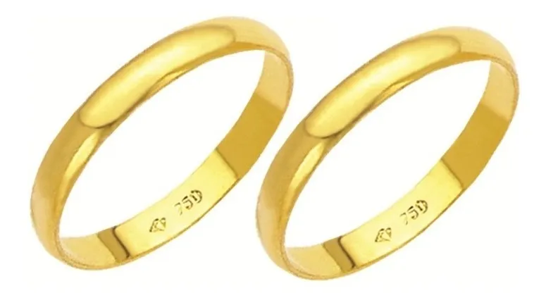 Par De Alianças De Noivado Casamento Em Ouro 18k Tradicional Dourado