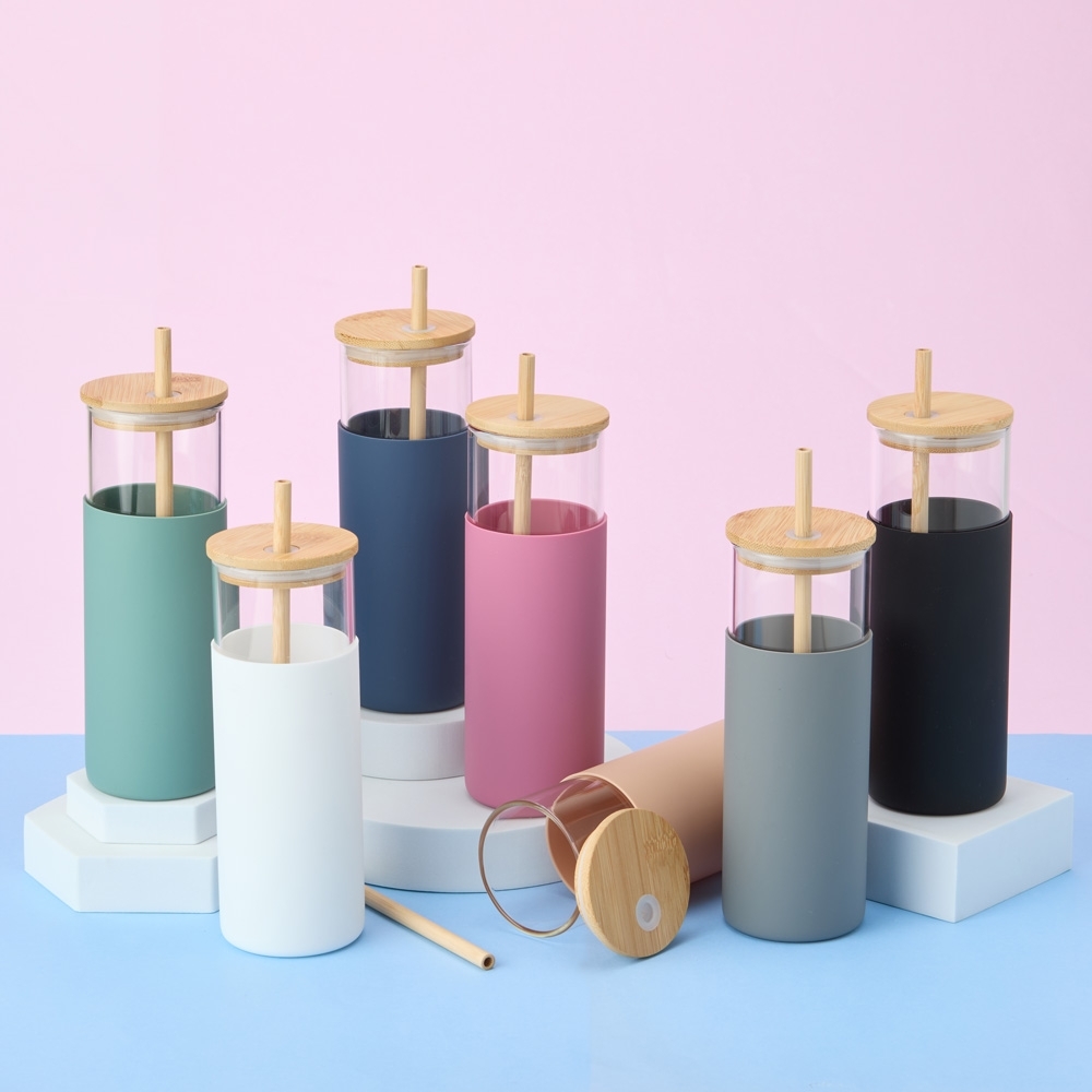 Copo de Vidro com Tampa de Bambu 500ml