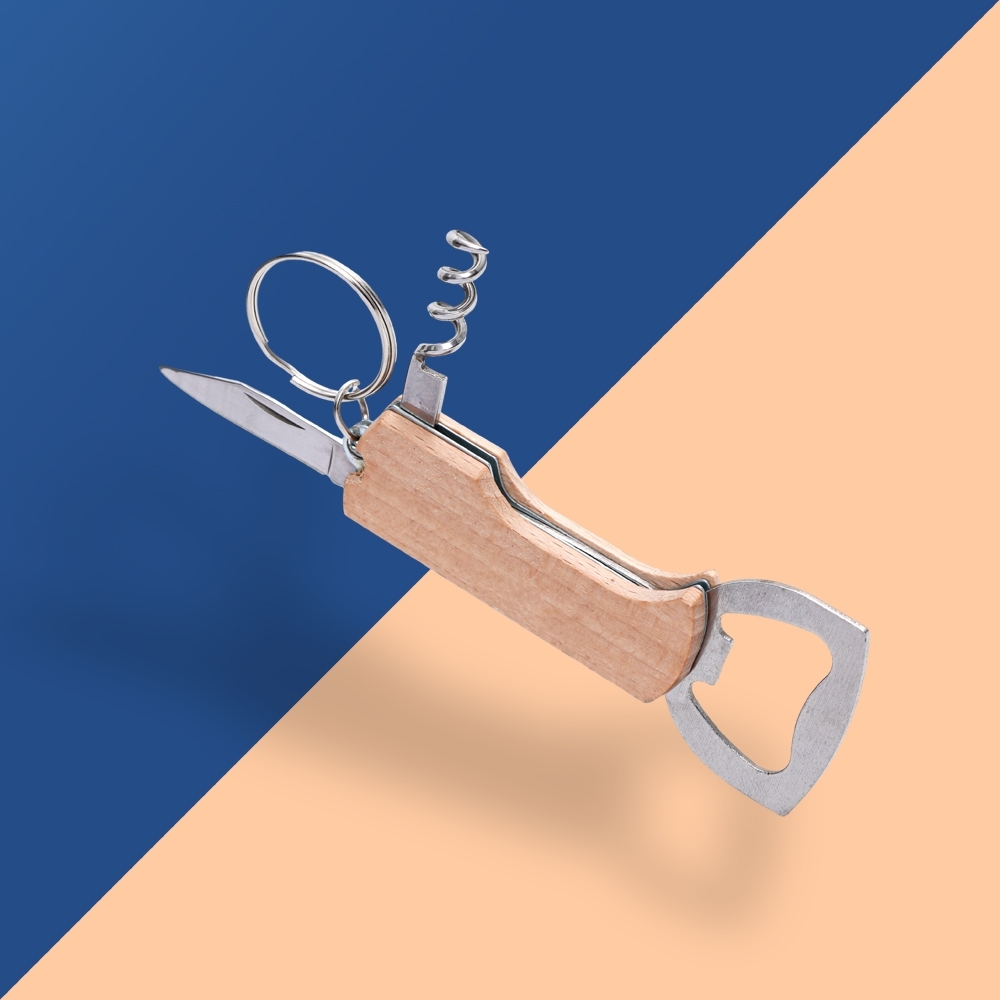 Chaveiro Abridor Multifuncional de Madeira
