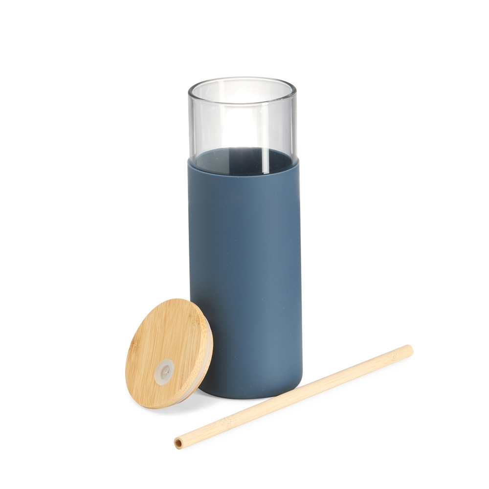 Copo de Vidro com Tampa de Bambu 500ml