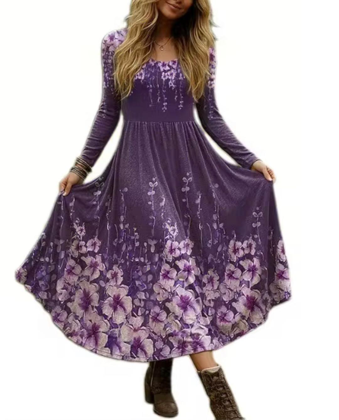 Purple Floral Midi Dress