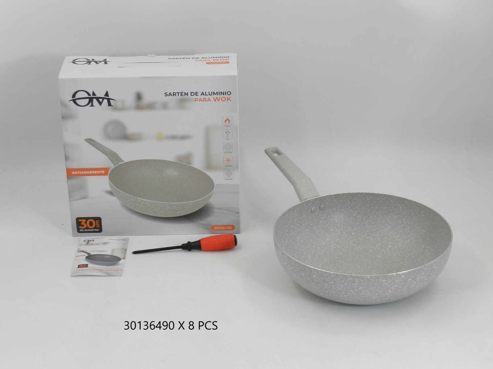 Sartén Wok Aluminio 30cm Antiadherente Granito Premium Om