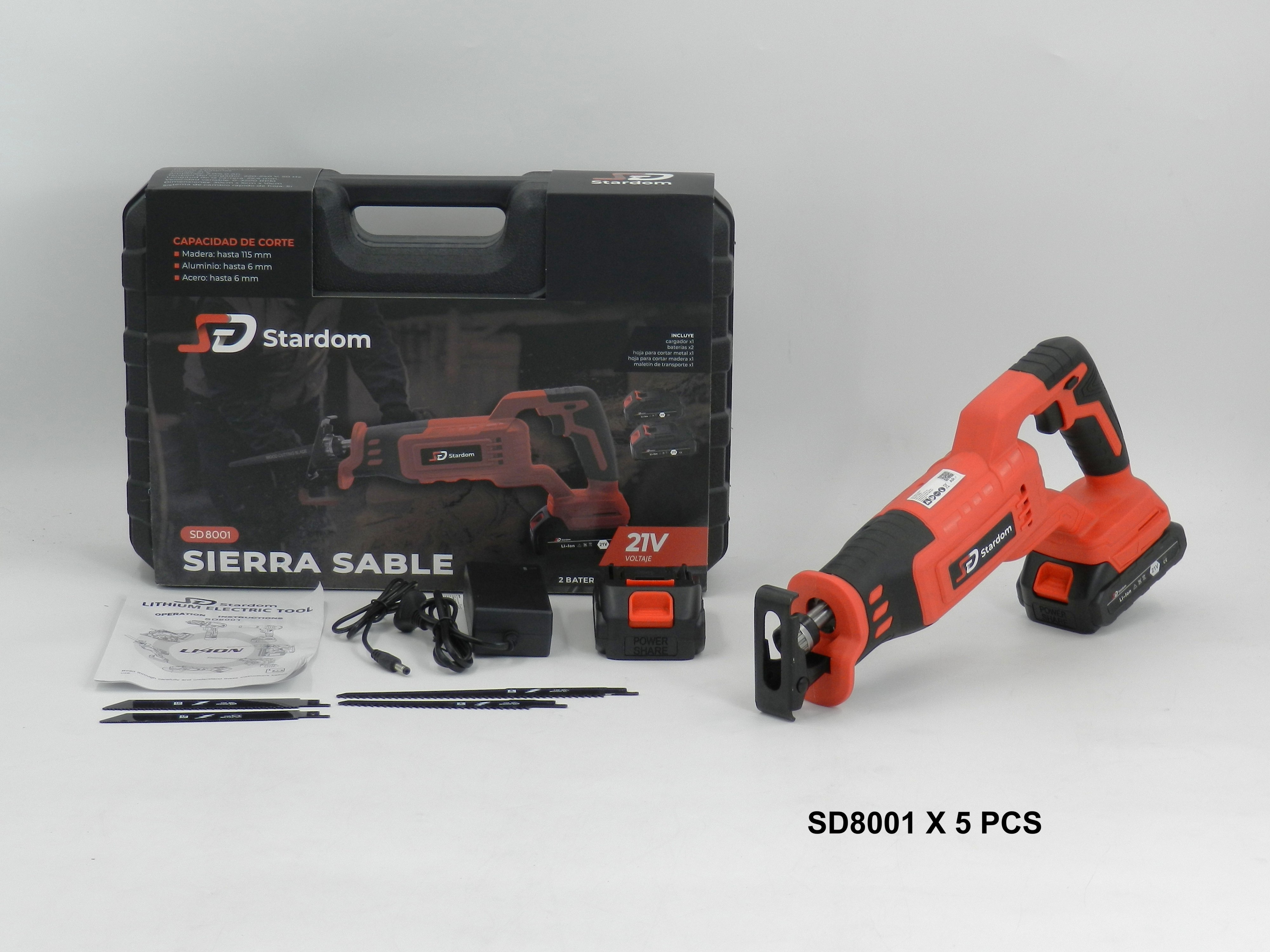 Sierra Sable Inalámbrica 21v Stardom Sd8001 + 2 Bat + Hojas