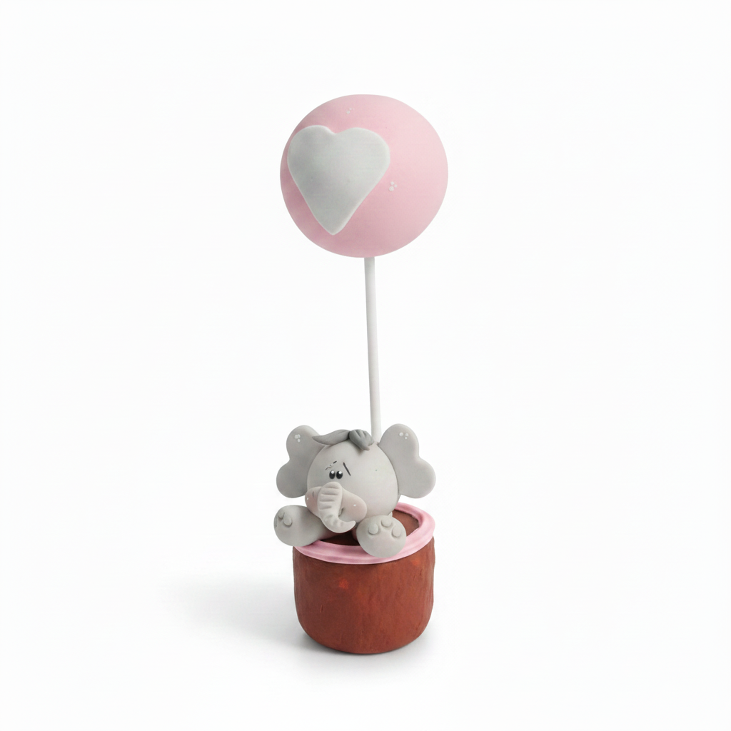Recordatorio Baby Shower — Elefante con Globo de Corazón en Porcelanicron