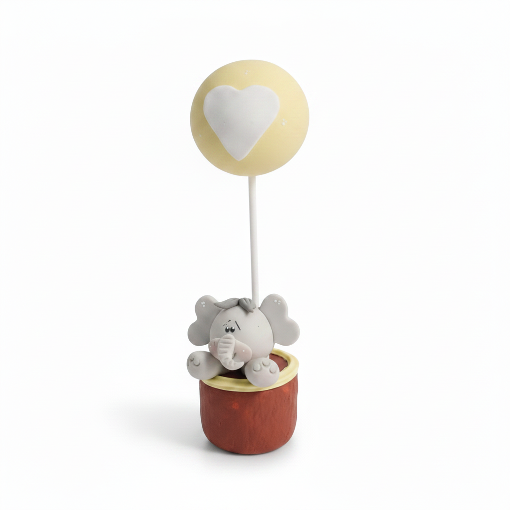 Recordatorio Baby Shower — Elefante con Globo de Corazón en Porcelanicron