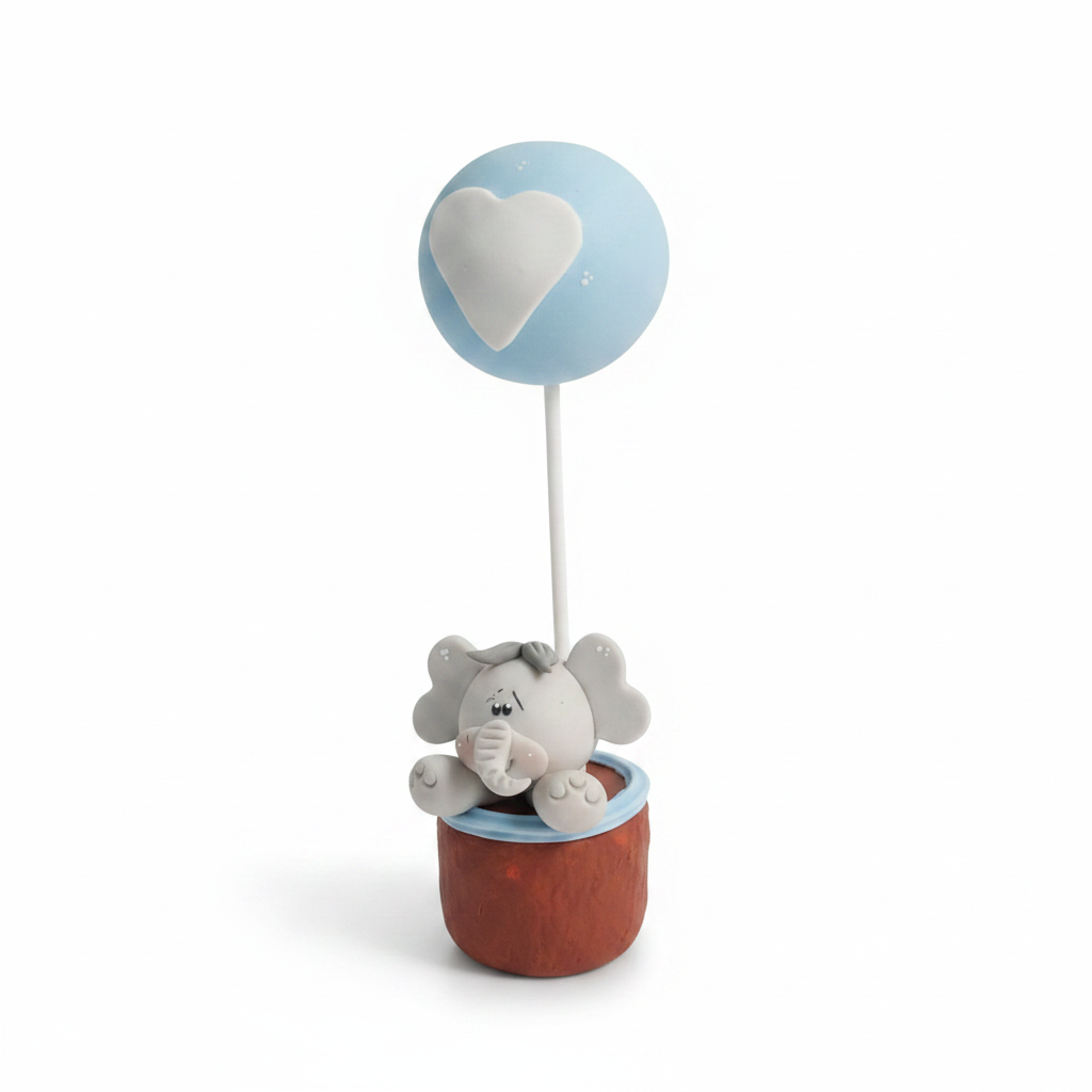 Recordatorio Baby Shower — Elefante con Globo de Corazón en Porcelanicron