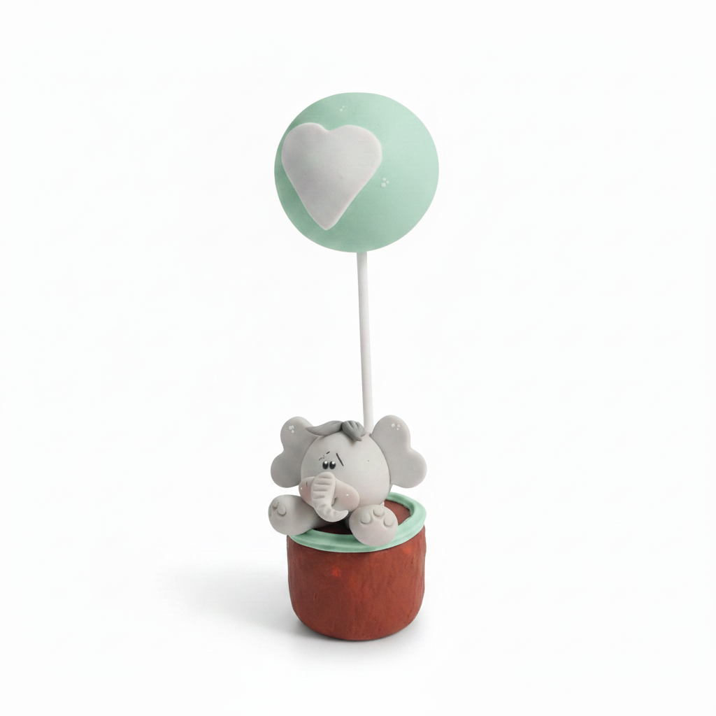 Recordatorio Baby Shower — Elefante con Globo de Corazón en Porcelanicron