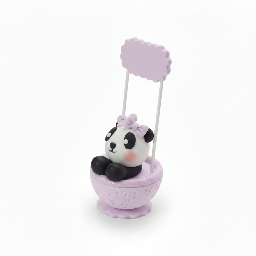 Recordatorio Baby Shower — Panda en Canasta en Porcelanicron