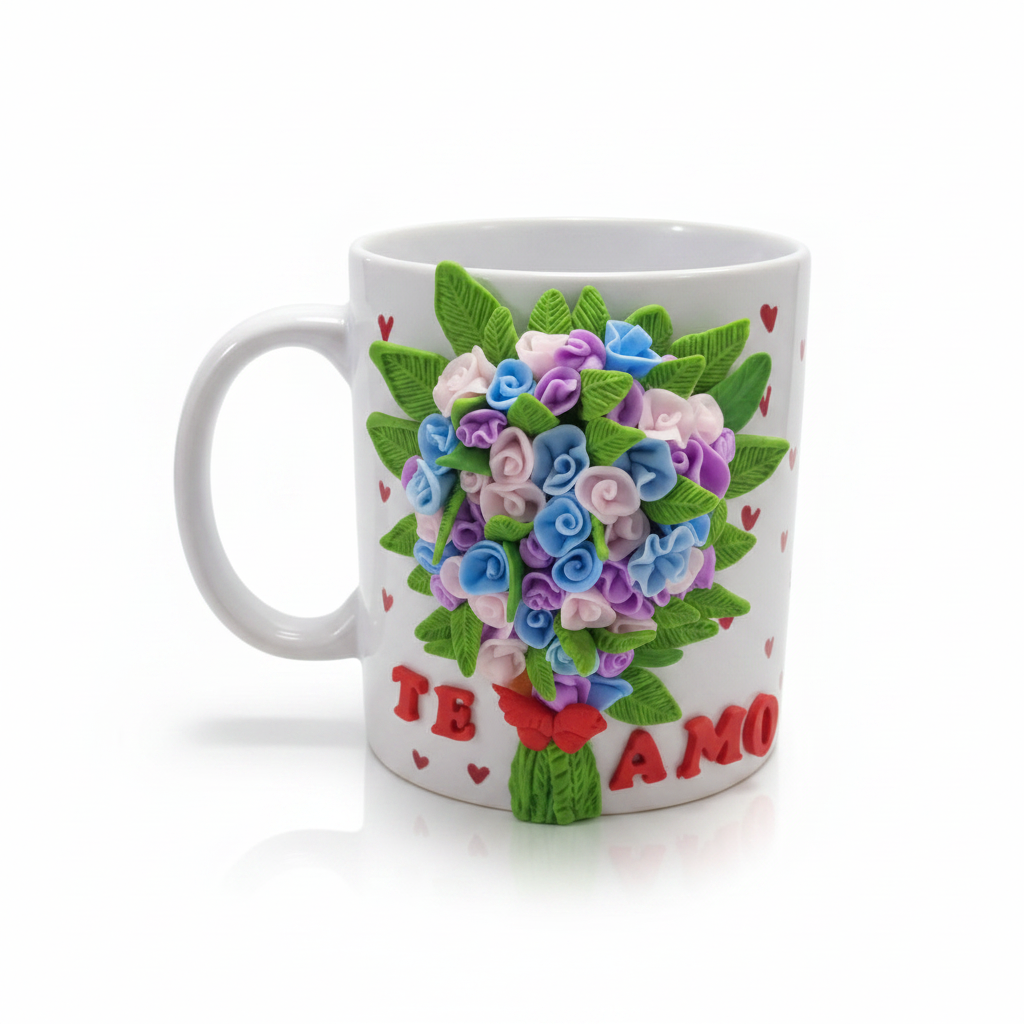 Pocillo Ramo de Flores en Porcelanicron — Regalo para Mamá