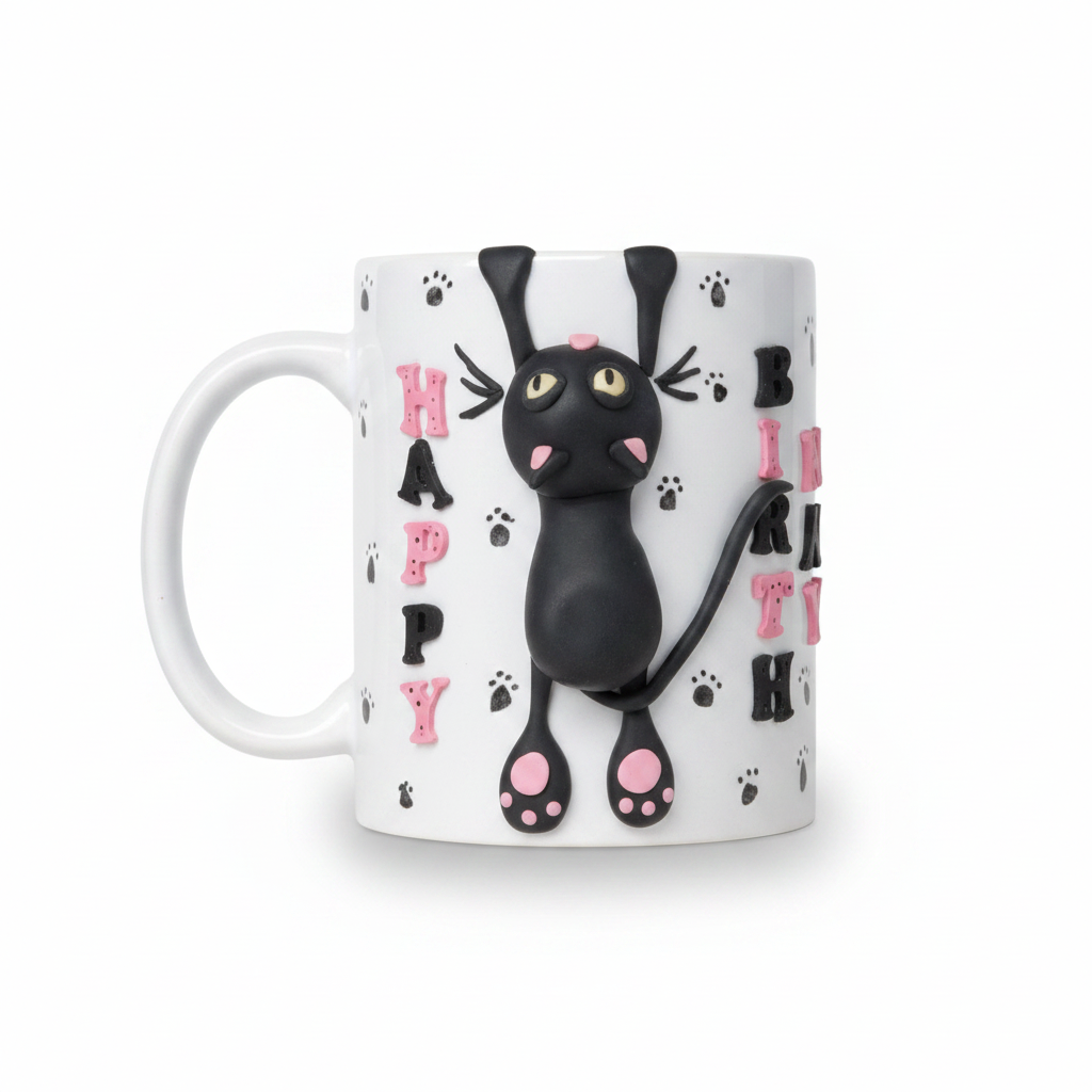Pocillo Cumpleaños Gatito en Porcelanicron — Regalo Original