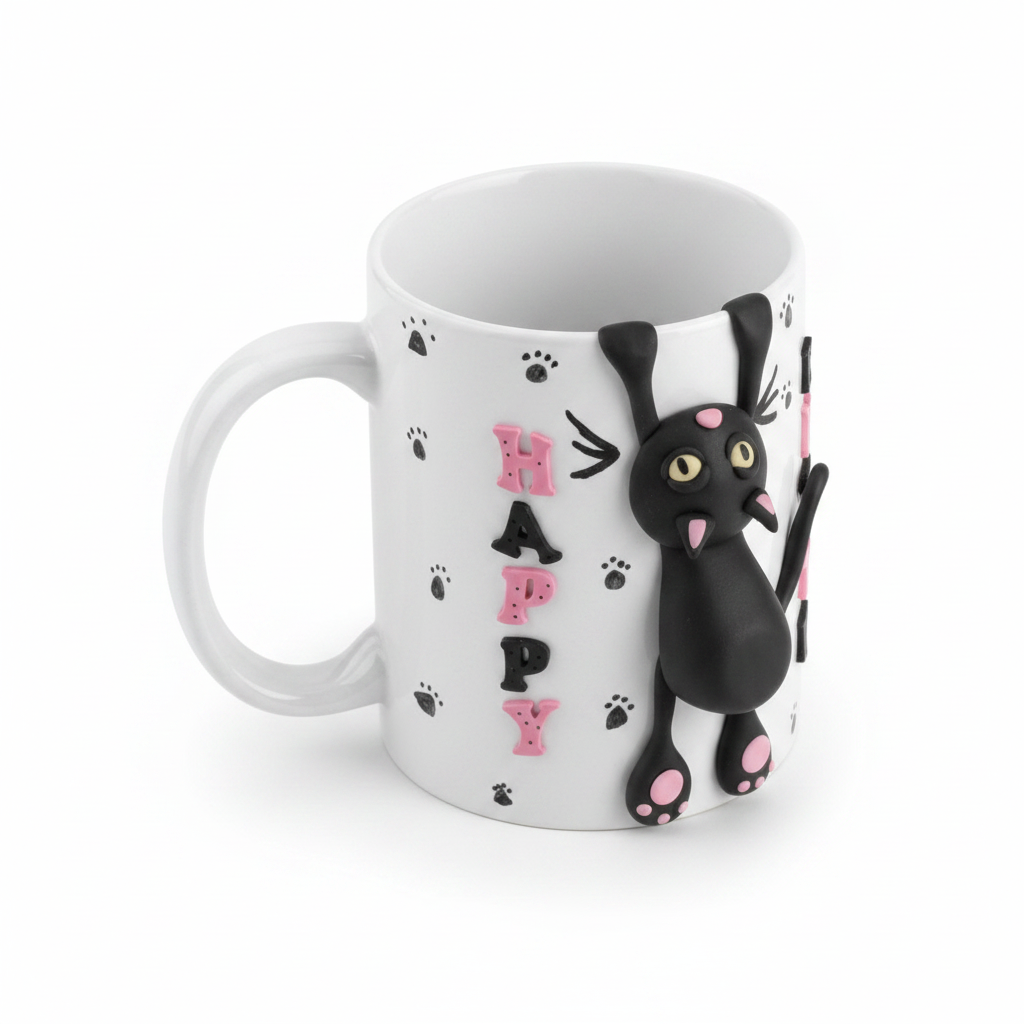 Pocillo Cumpleaños Gatito en Porcelanicron — Regalo Original