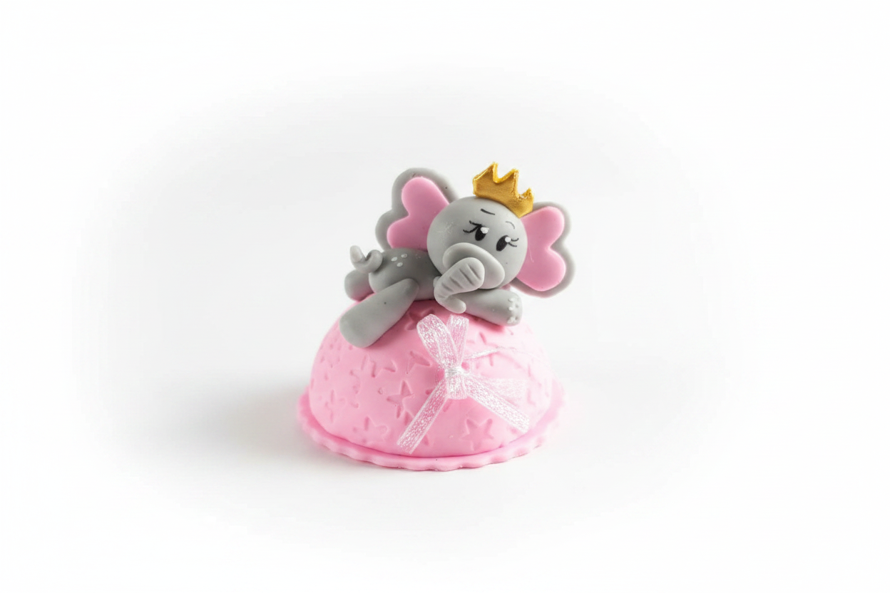 Recordatorio Baby Shower — Elefante con Corona en Porcelanicron