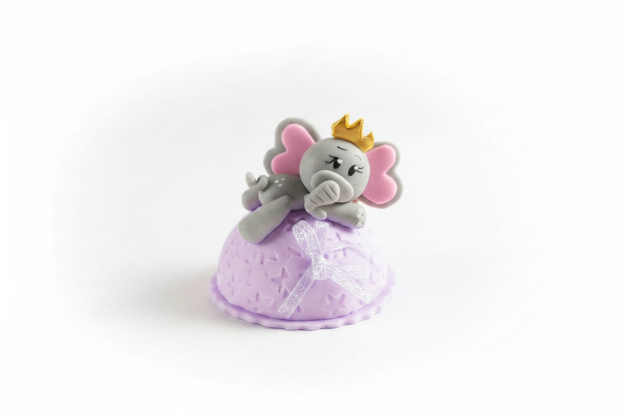 Recordatorio Baby Shower — Elefante con Corona en Porcelanicron