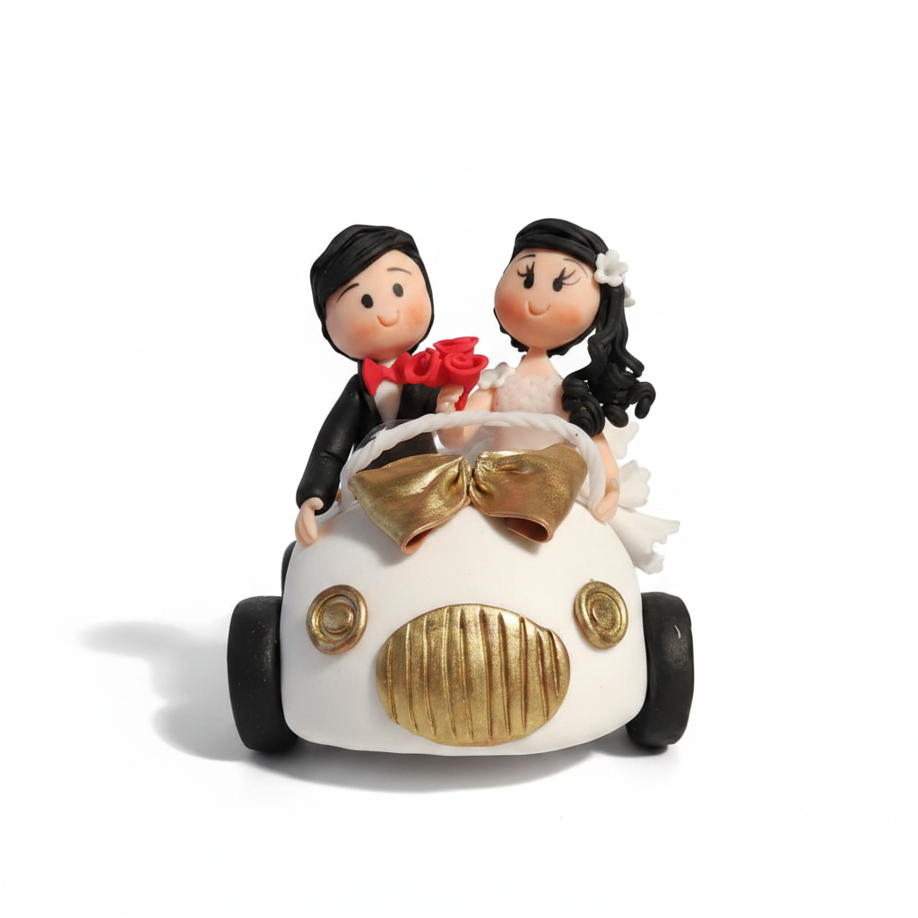 Recordatorio toper para Torta de Matrimonio — Novios en Carro en Porcelanicron