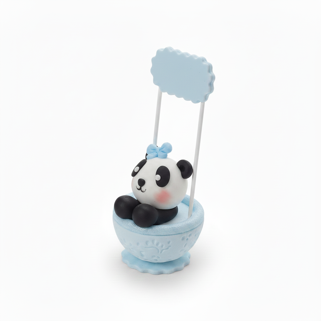 Recordatorio Baby Shower — Panda en Canasta en Porcelanicron