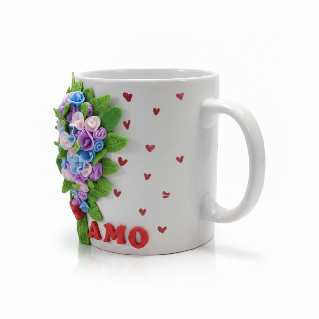 Pocillo Ramo de Flores en Porcelanicron — Regalo para Mamá