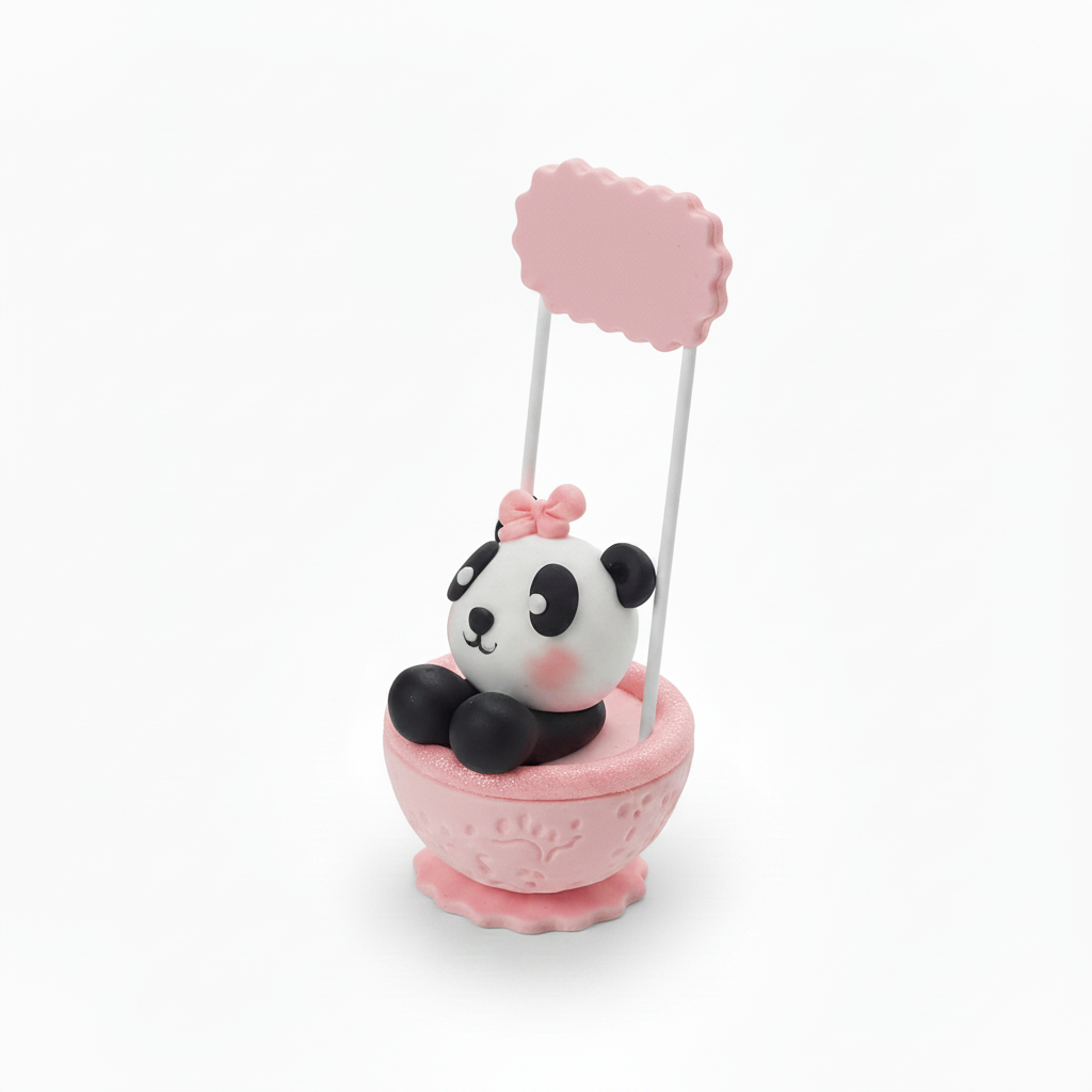 Recordatorio Baby Shower — Panda en Canasta en Porcelanicron