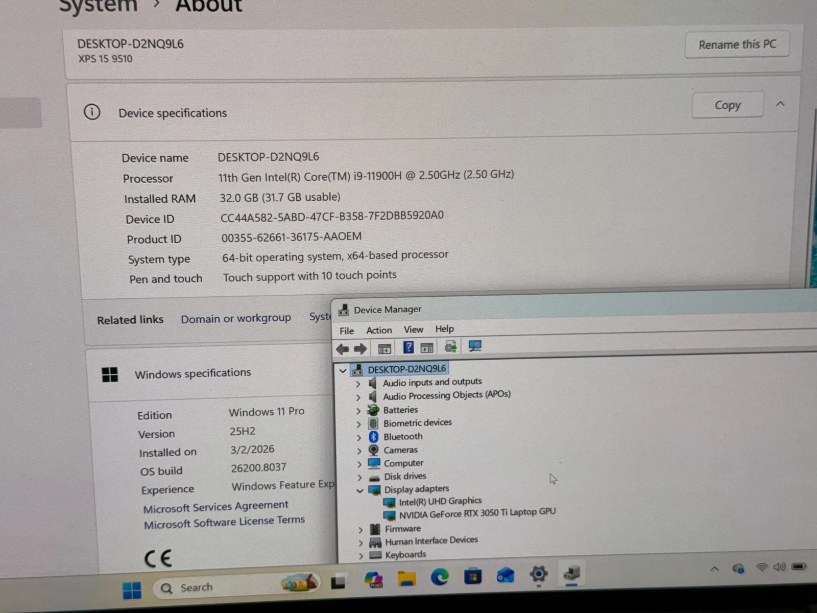 Dell XPS 15.6 9510 i9-11900H OLED 32GB 1TB SSD GeForce RTX 3050 Ti Touchscreen