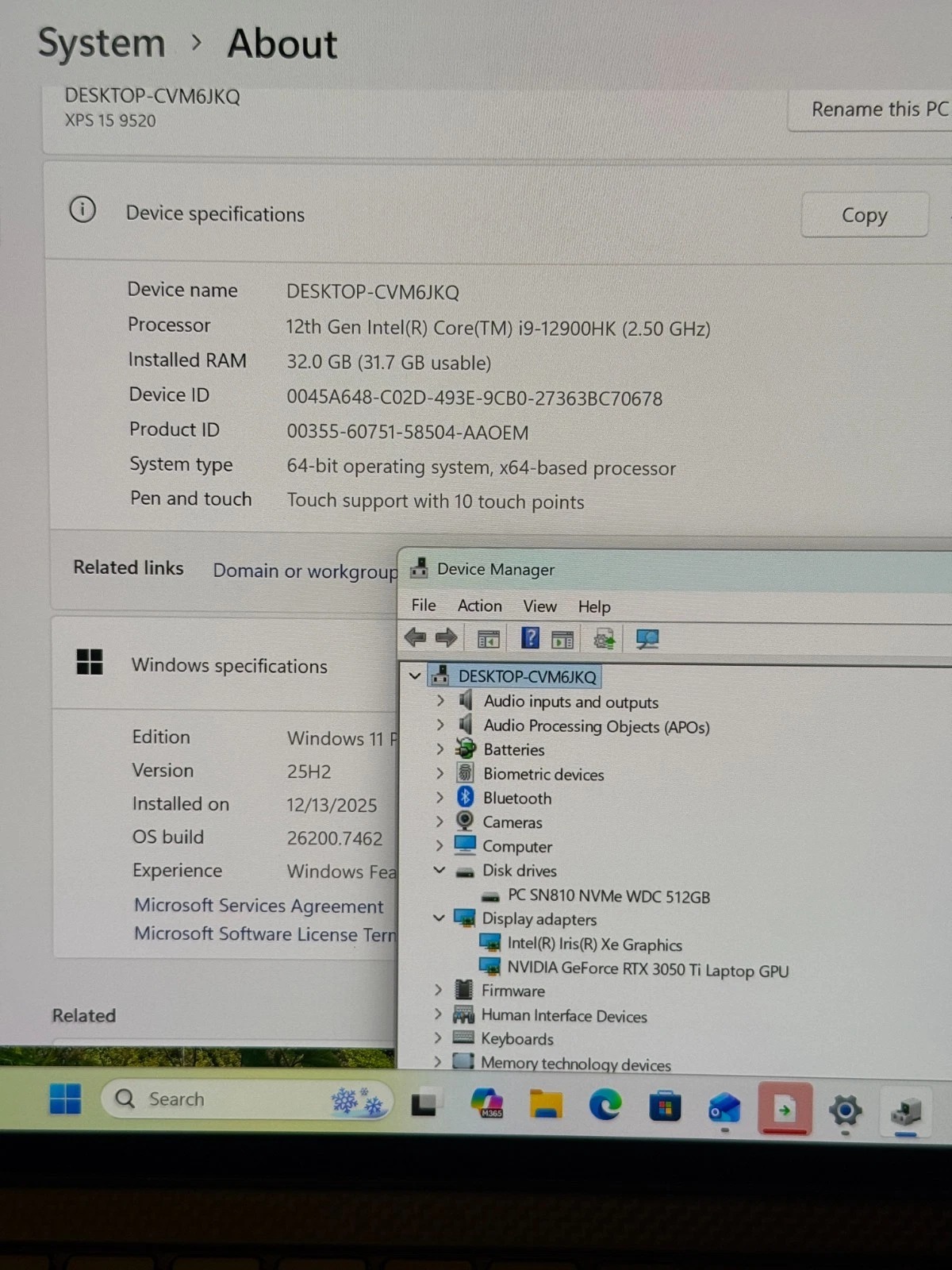 Dell XPS 15 9520 i9-12900HK OLED 32GB 512GB SSD GeForce RTX 3050 Ti Touchscreen