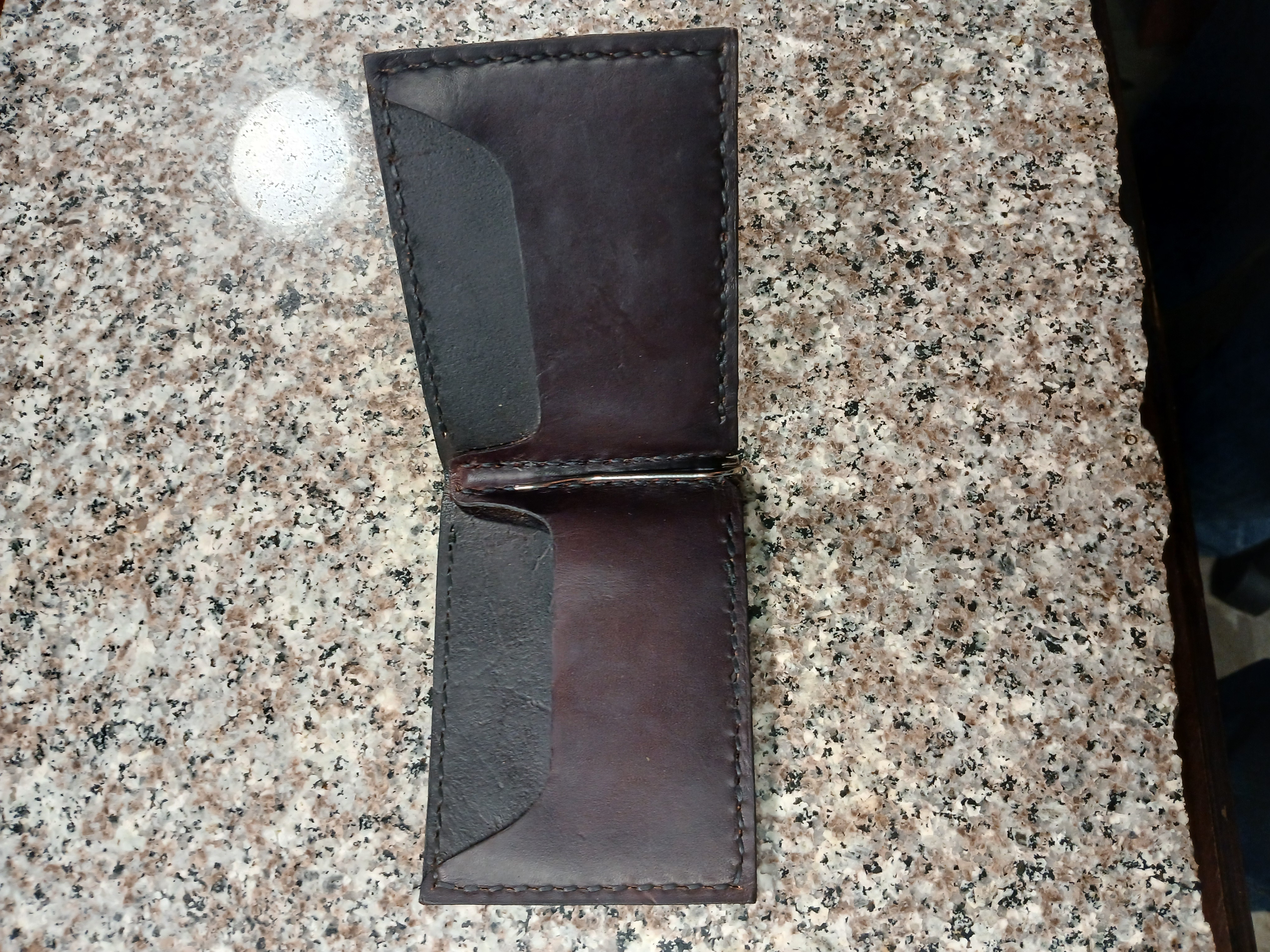 Handcrafted Leather money clip 4 card slot wallet