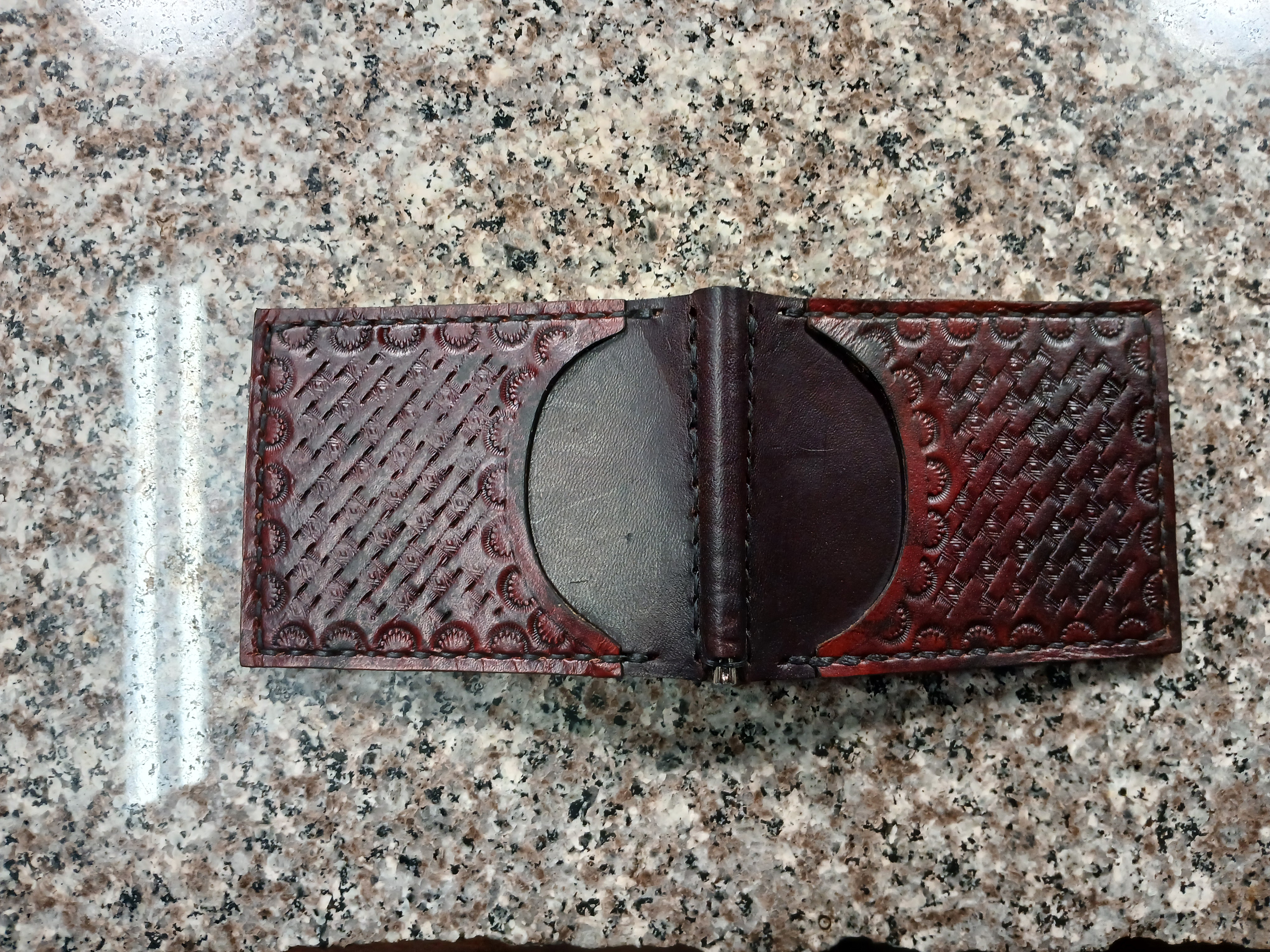 Handcrafted Leather money clip 4 card slot wallet