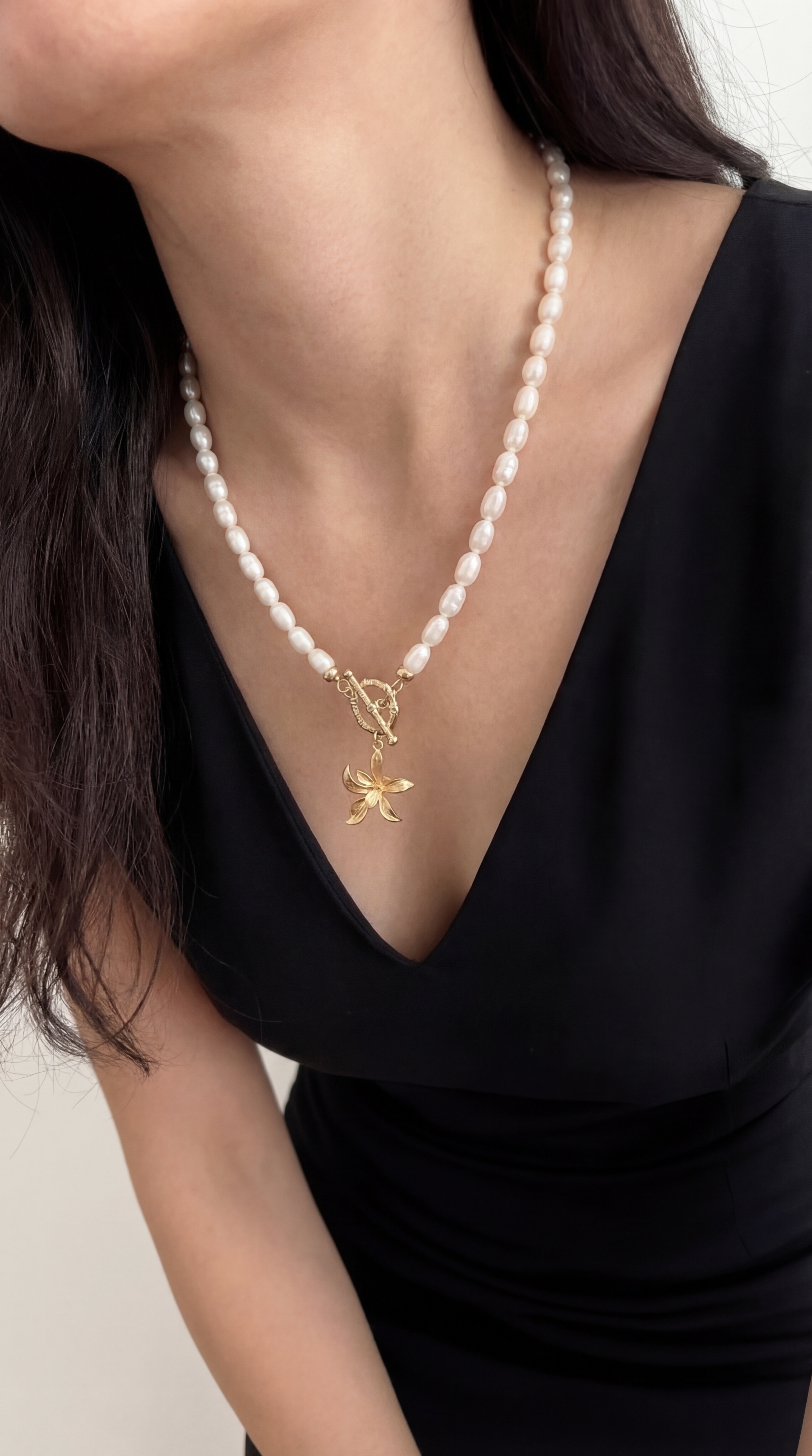 Freshwater Pearl & Gold Flower Jewelry Set