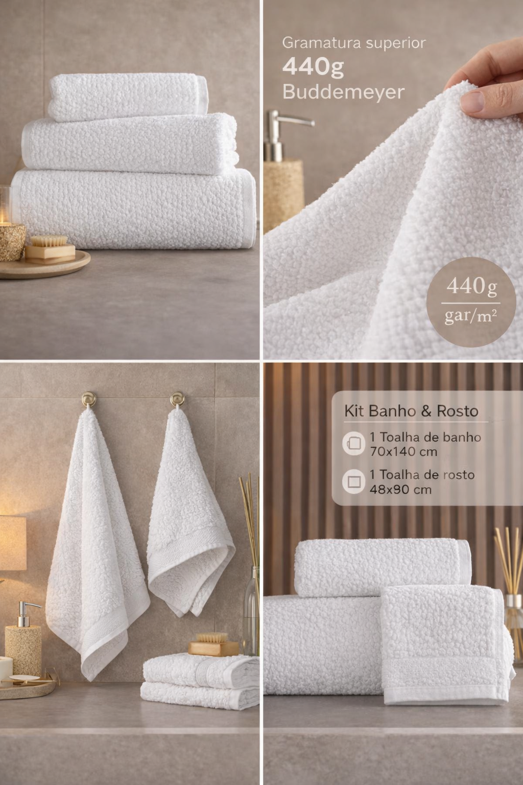 Kit Banho Hotel Toalhas Banho e Rosto Luxury 440g Villatteo