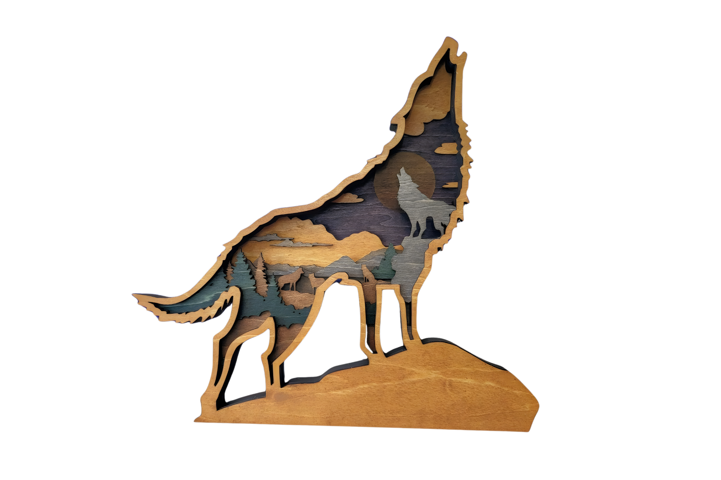 Wooden Wolf Silhouette Art