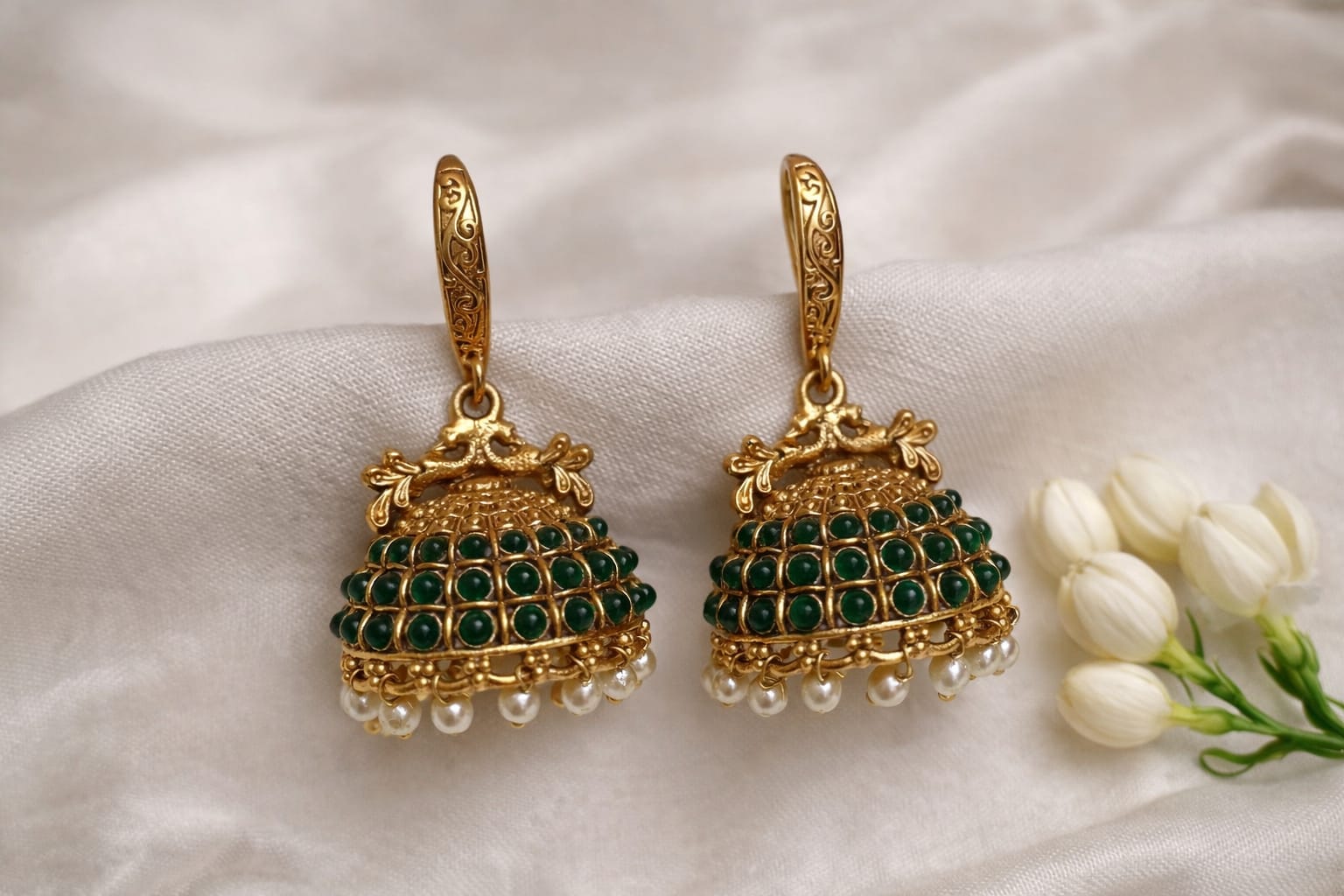 Traditional Green Jhumka Earrings