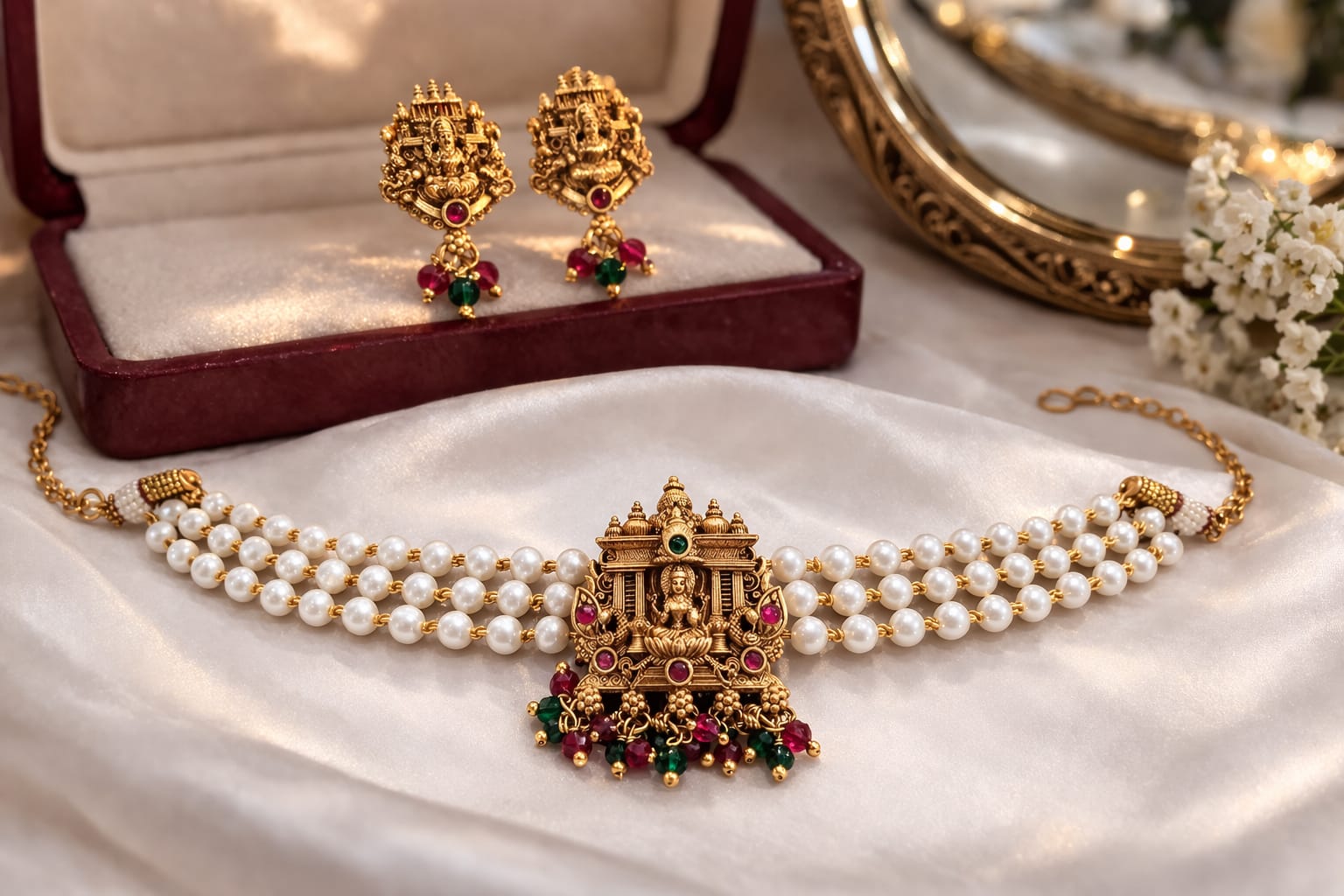 Temple Jewelry Pearl Choker Set