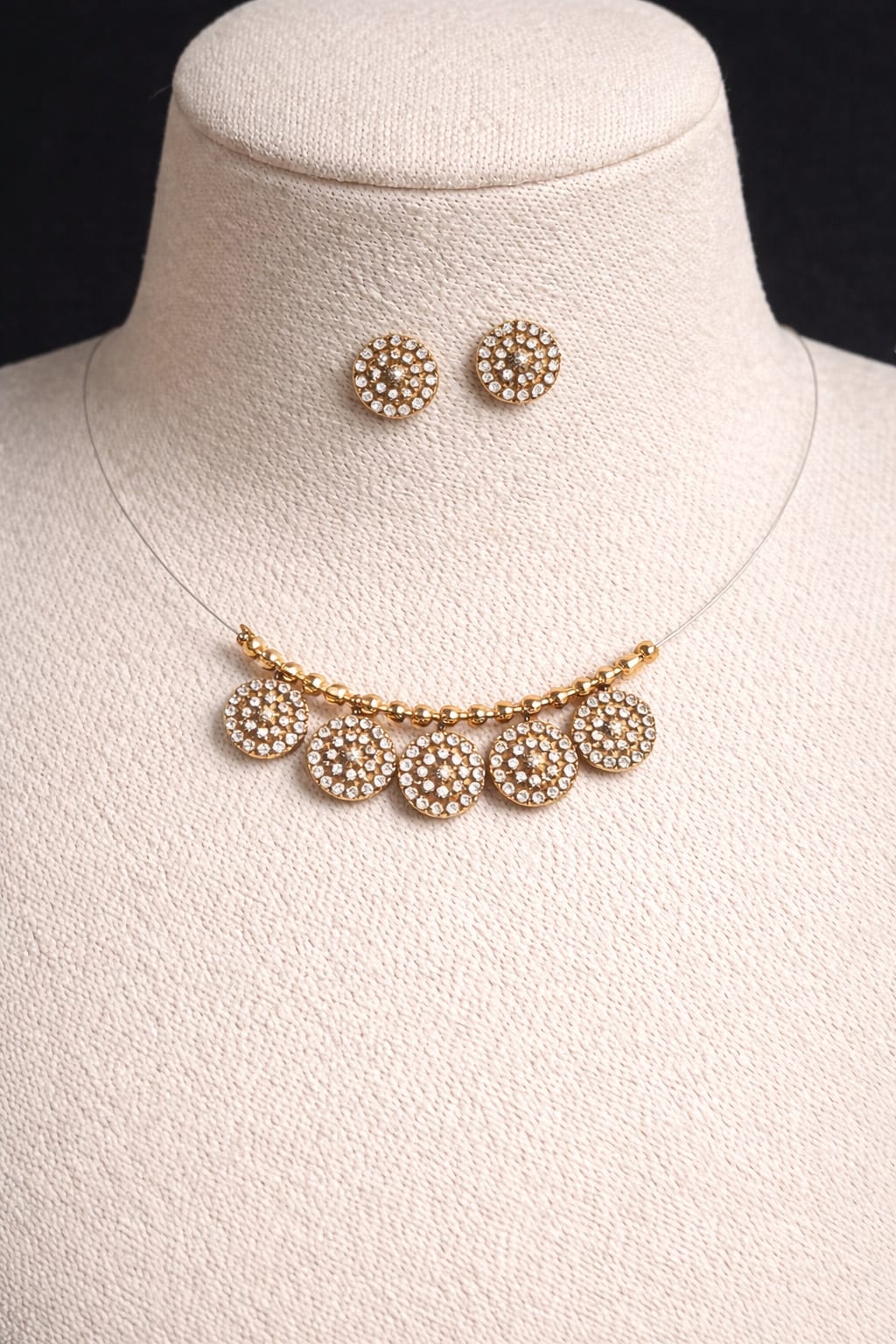White Stone Cluster Necklace Set