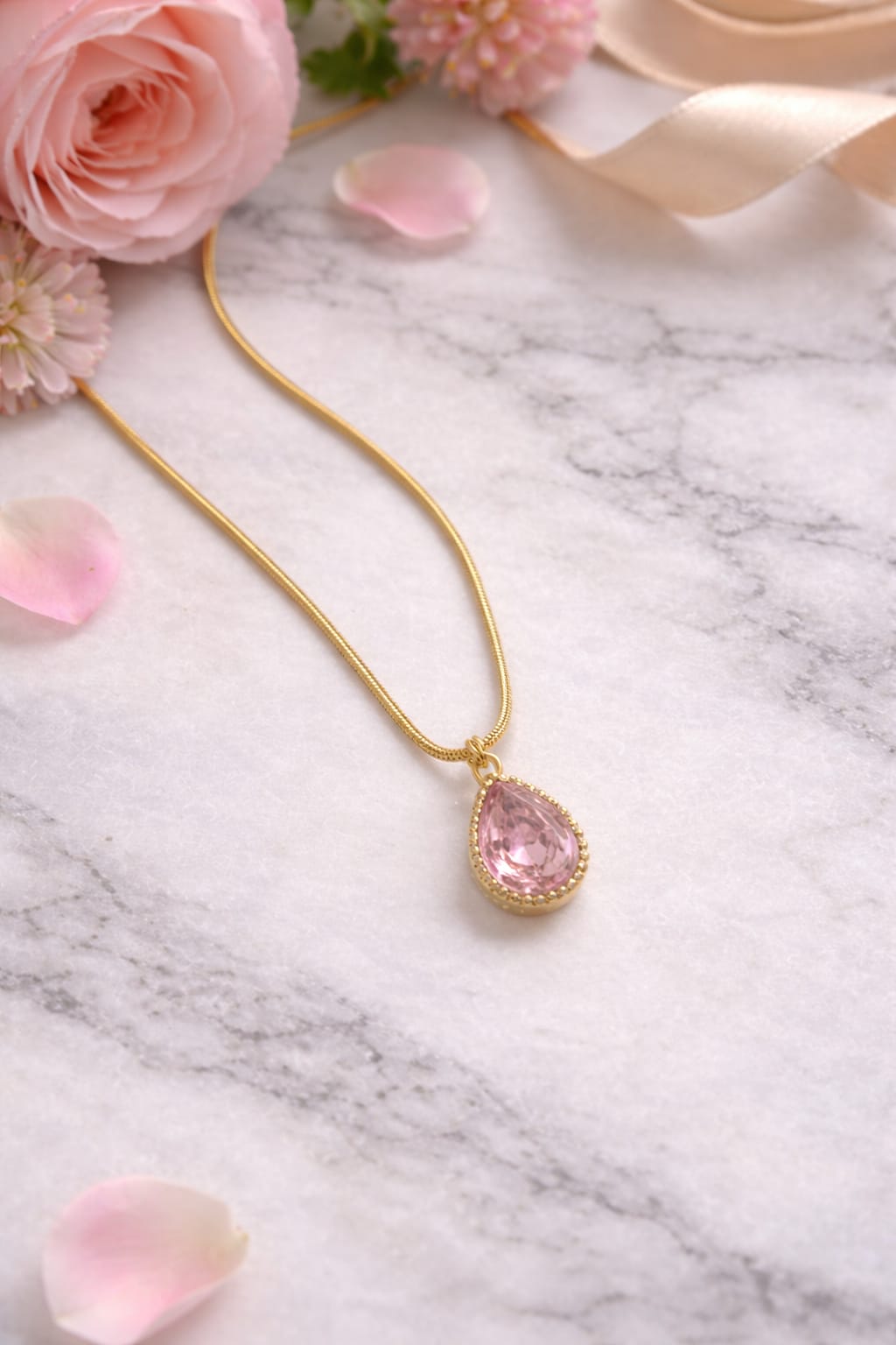 Elegant Pink Teardrop Pendant Necklace