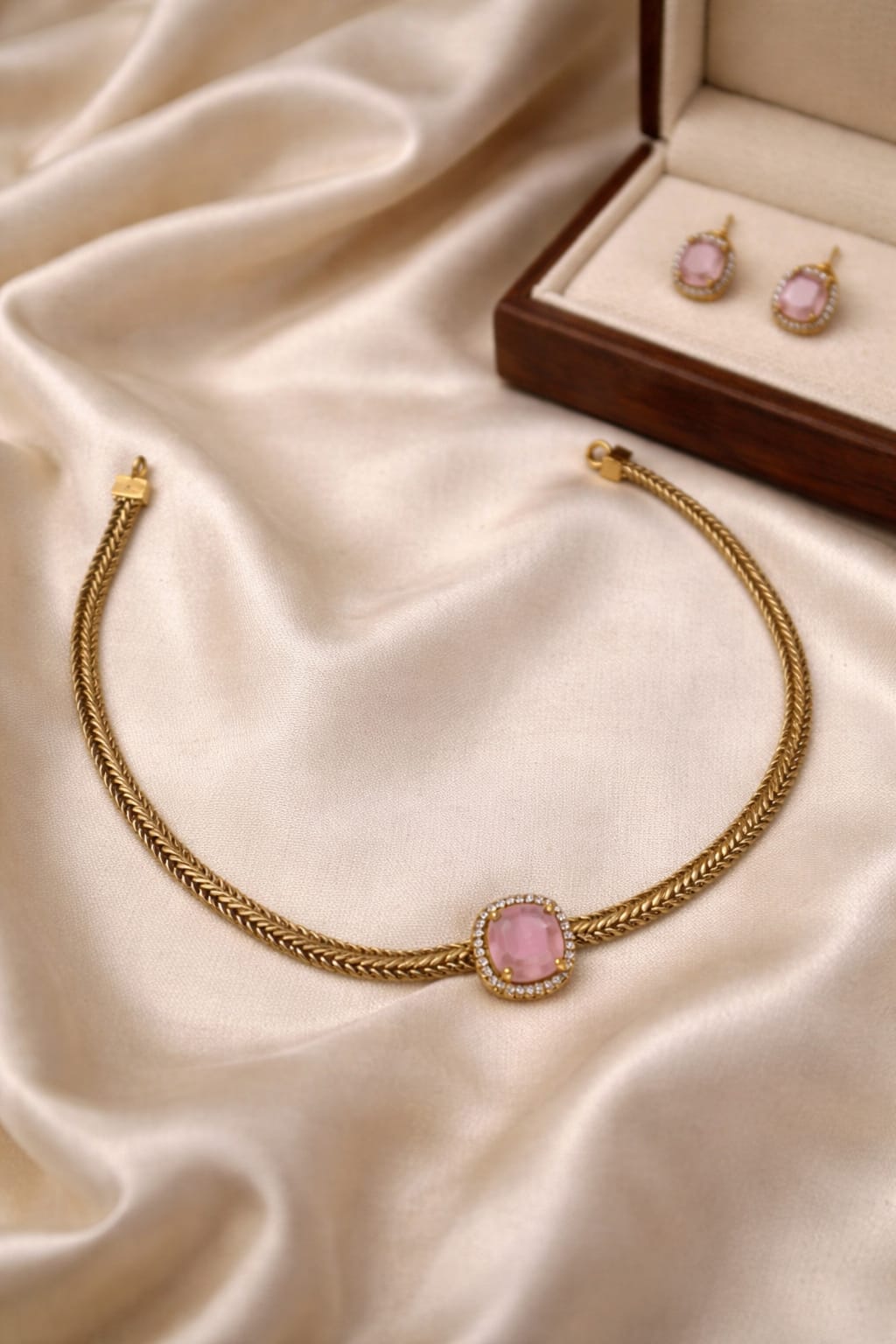 Pink Stone Necklace & Earrings Set