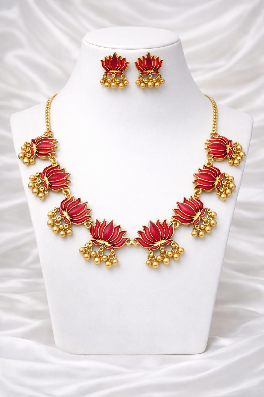 Red Lotus Statement Necklace Set