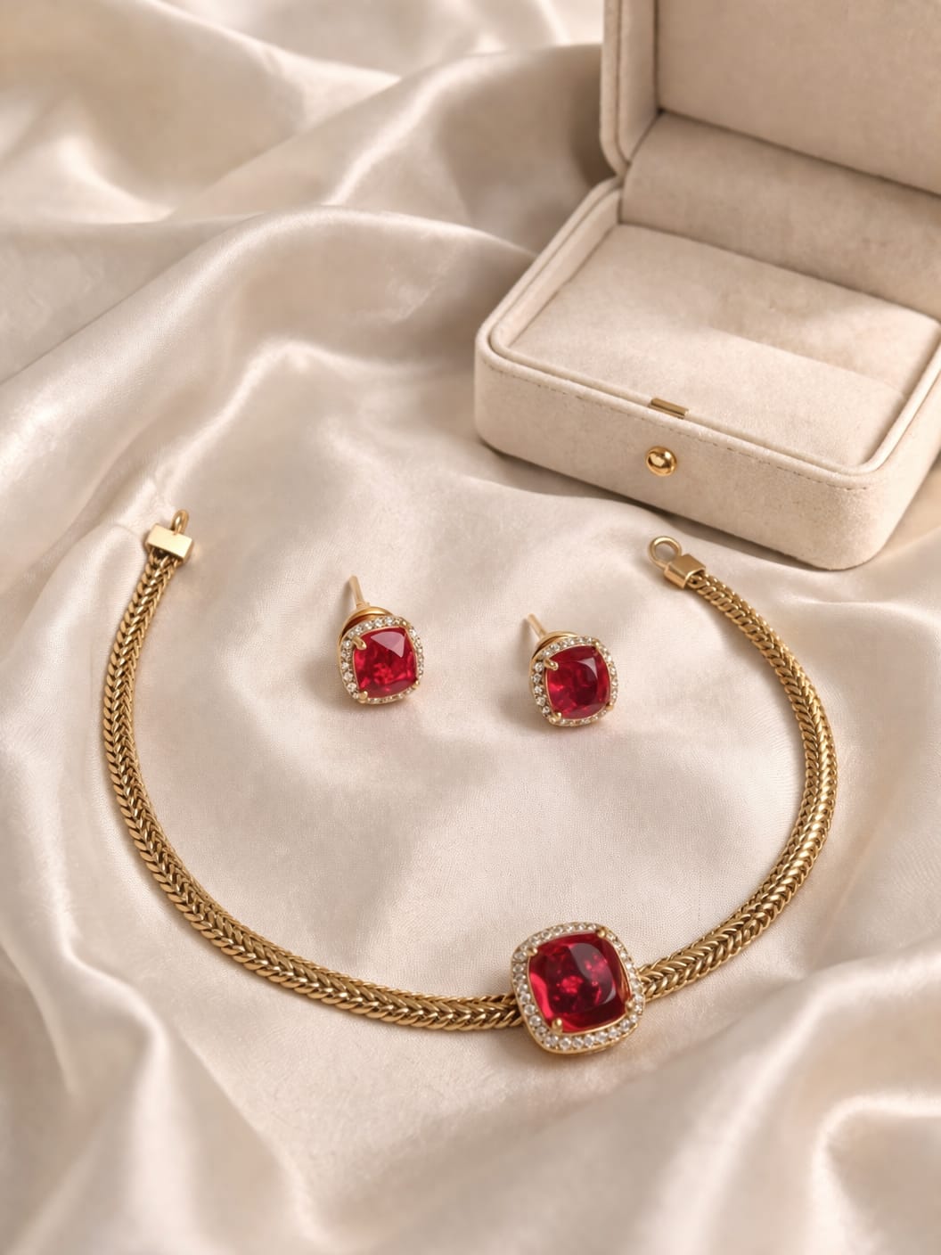 Pink Stone Necklace & Earrings Set