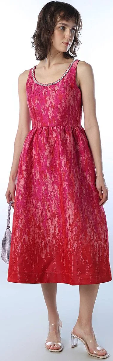 Red Sleeveless Midi Dress