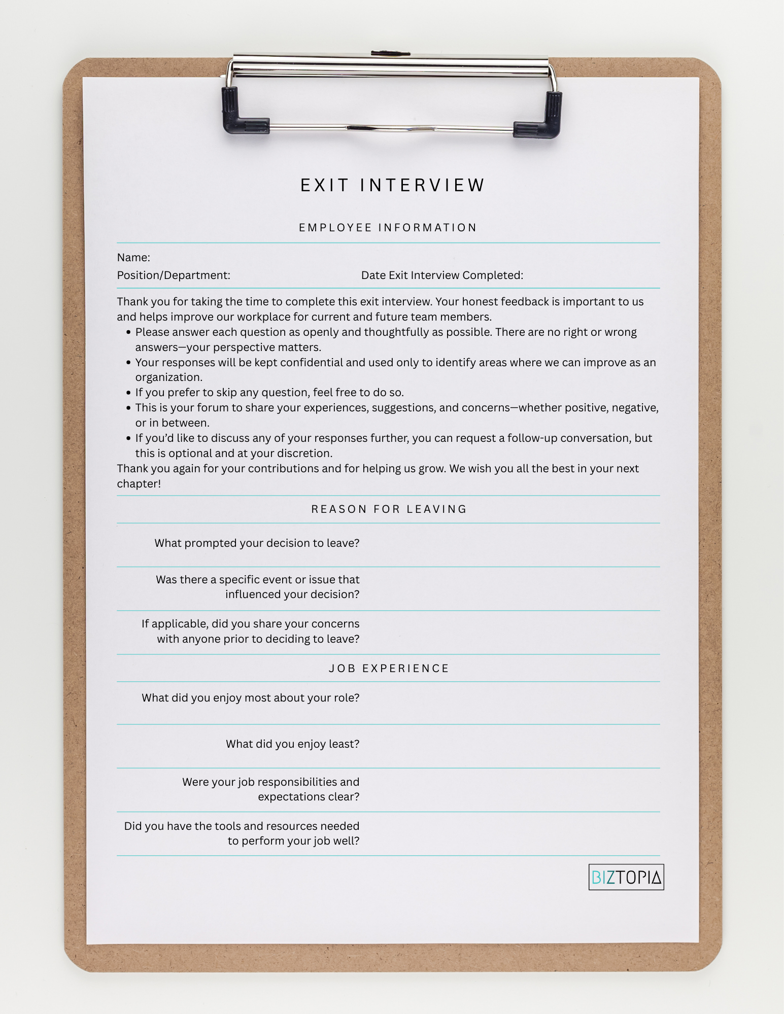  Exit Interview Form