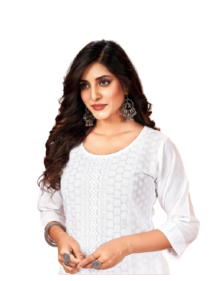 White Rayon Cotton Chikankari Kurta Set