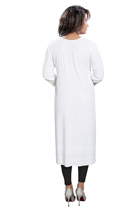 Elegant Long White Chikan Kurti