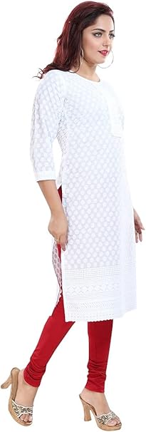 White Chikan Reyon Kurti