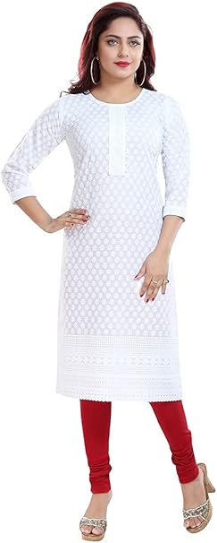 White Chikan Reyon Kurti