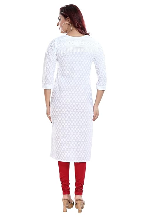 White Chikan Reyon Kurti