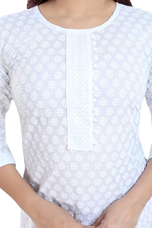 White Chikan Reyon Kurti