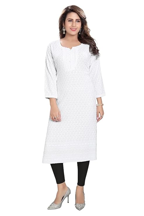 Elegant Long White Chikan Kurti