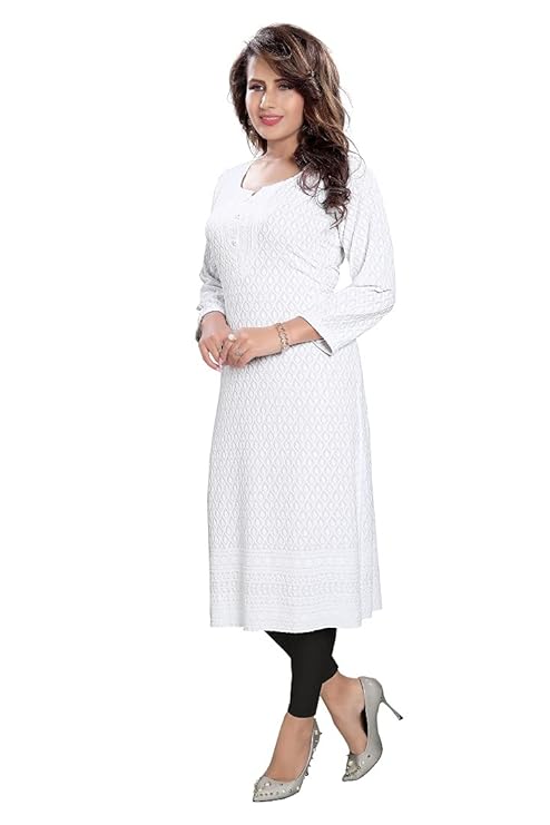 Elegant Long White Chikan Kurti