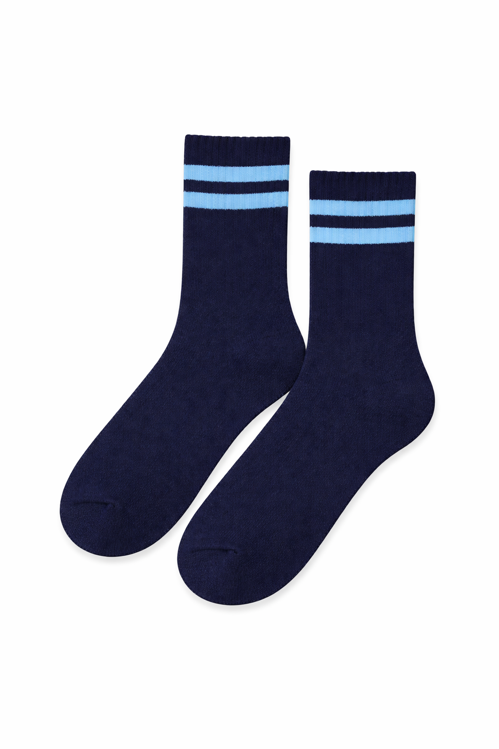 Navy Blue socks with two sky blue stripes